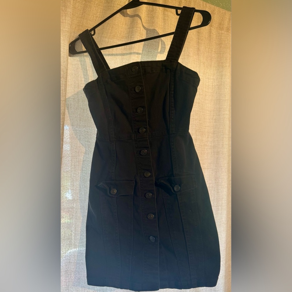 Divided (H&M) Black Button-Front Mini pinafore Dress